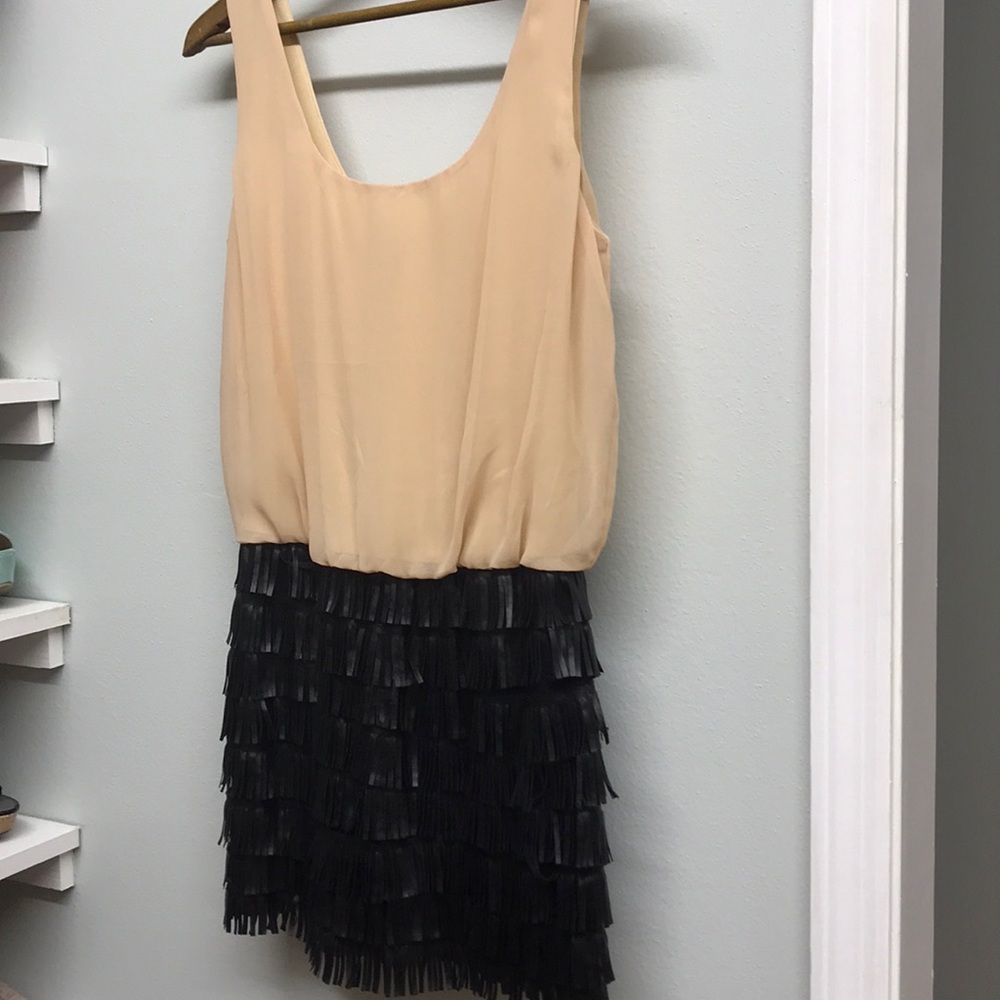 Leather fringe mini skirt dress